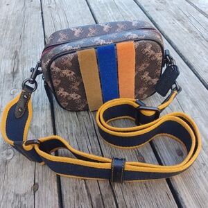 Coach Camera Bag 16 With Horse And Carriage Print And Varsity Stripe
